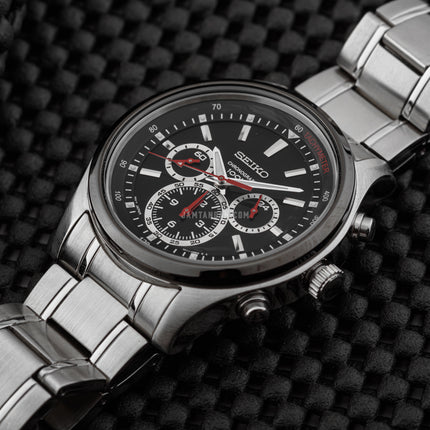 Seiko Chronograph SRW003P1 Black Dial Stainless Steel Strap