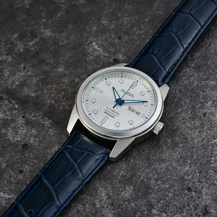 Alba Mechanical AL4663X1 Men Automatic Silver Dial Blue Leather Strap