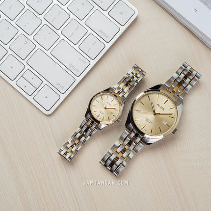 Alba AH7BN4X1_AS9Q98X1 Couple Gold Dial Dual Tone Stainless Steel Strap