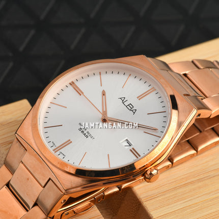 Alba Prestige AS9H96X1 Men Silver Dial Rose Gold Stainless Steel Strap