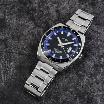 Alba Active AS9D07X1 Men Black Blue Dial Stainless Steel Strap