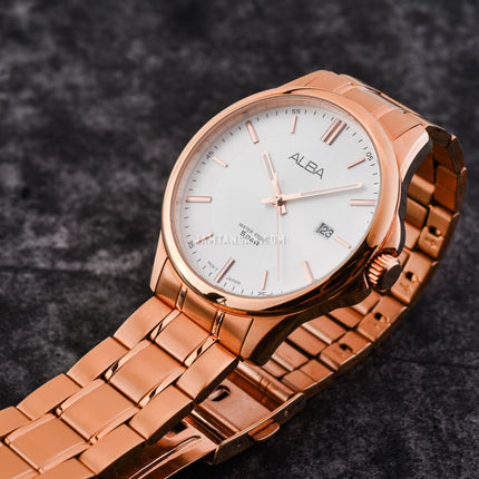 Alba Prestige AS9L30X1 Men Silver Dial Rose Gold Stainless Steel Strap