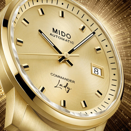Mido Commander M021.207.33.021.00 Lady Champagne Dial Gold Stainless Steel Strap