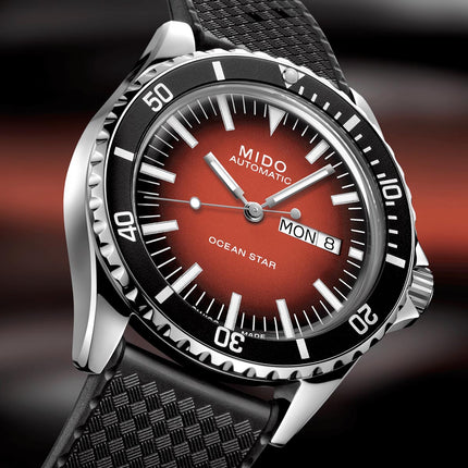 MIDO Ocean Star M026.830.17.421.00 Tribute Red Gradient Dial Black Rubber Strap