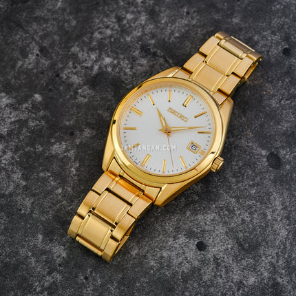 Seiko Classic SUR314P1 Discover More White Dial Gold Stainless Steel Strap
