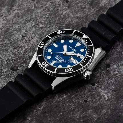 Alba Mechanical AL4299X1 Automatic Men Blue Dial Black Silicone Strap