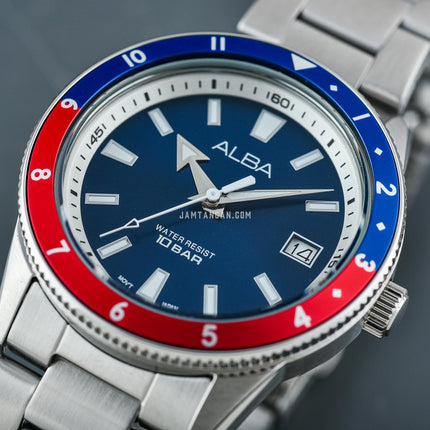Alba AS9U77X1 Men Sport Pepsi Blue Dial Stainless Steel Strap