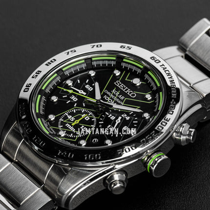Seiko Solar SSC119P1 Chronograph Black Dial Stainless Steel Strap