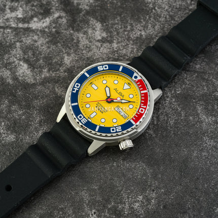 Alba AL4615X1 Automatic Men Yellow Patterned Dial Black SilIicone Strap