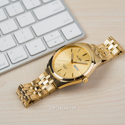 Alba AJ6186X1 Men Gold Dial Gold Stainless Steel Strap