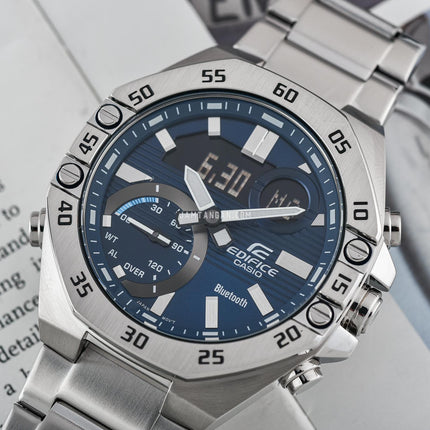 Casio Edifice ECB-10D-2ADF Men Blue Digital Analog Dial Stainless Steel Band