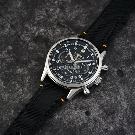 Seiko Chronograph SSB449P1 Discover More Black Dial Black Nylon Strap