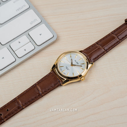 Alba ARX142X1_ARX124X1 Couple Silver Dial Brown Leather Strap