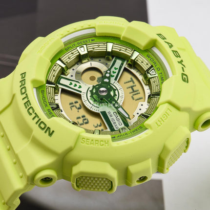 Casio Baby-G BA-110YK-3ADR Y2K Inspired Digital Analog Dial Green Resin Band