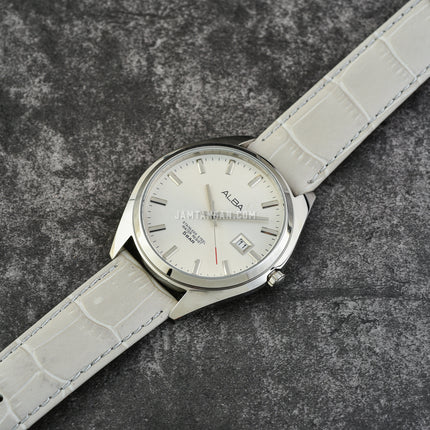 Alba Prestige AS9F33X1 Men Silver Dial Light Grey Leather Strap