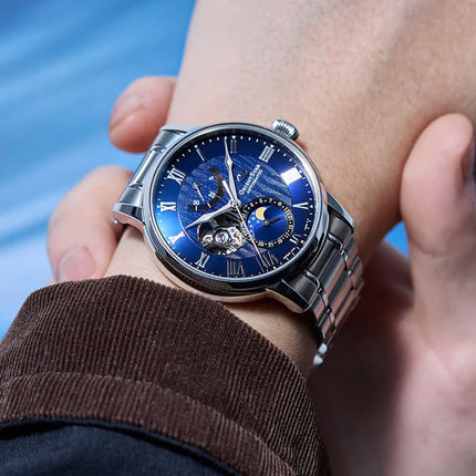 Orient Star Classic RE-AY0103L Automatic Men Open Heart Blue Dial Stainless Steel Strap