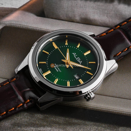 Alba AH7EQ1X1 Ladies Green Dial Brown Leather Strap