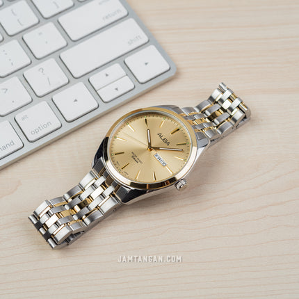 Alba AN8080X1_AJ6184X1 Couple Gold Dial Dual Tone Stainless Steel Strap