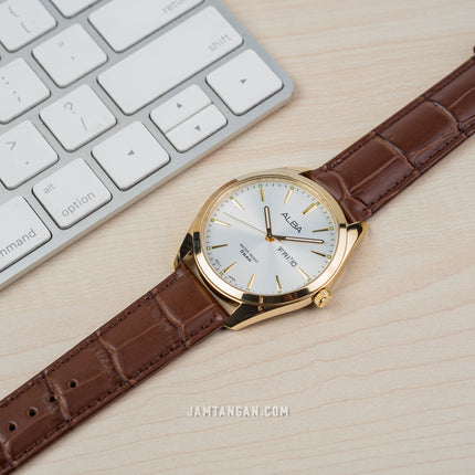 Alba AJ6198X1 Men Silver Dial Brown Leather Strap