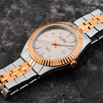 Alba Prestige AS9J94X1 Men Grey Dial Dual Tone Stainless Steel Strap