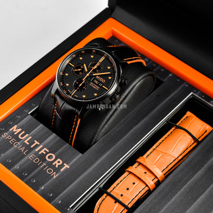 MIDO Multifort M005.614.36.051.22 Chronograph Automatic Black Dial Black Leather Strap
