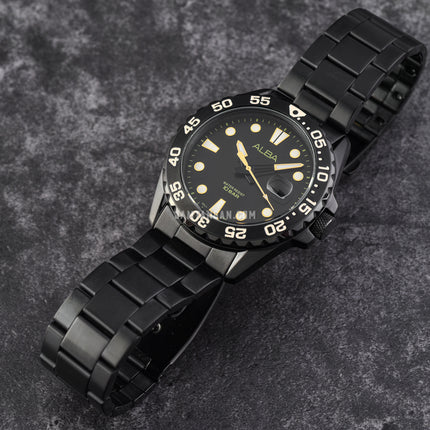 Alba Active AS9N23X1 Men Black Dial Black Stainless Steel Strap