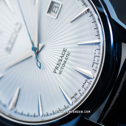 Seiko Presage SRPB43J1 Cocktail Time Skydiving Light Blue Texture Dial Black Leather Strap