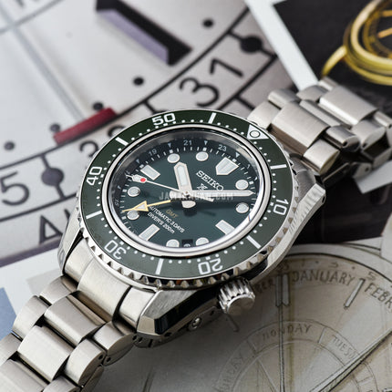 Seiko Prospex SPB381J1 Baby Marinemaster GMT Green Dial Stainless Steel Strap