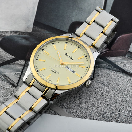 Alba Prestige AJ6160X1 Men Luminous Dial Dual Tone Stainless Steel Strap