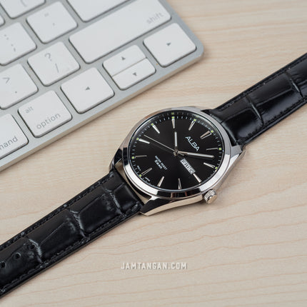 Alba AJ6195X1 Men Black Dial Black Leather Strap