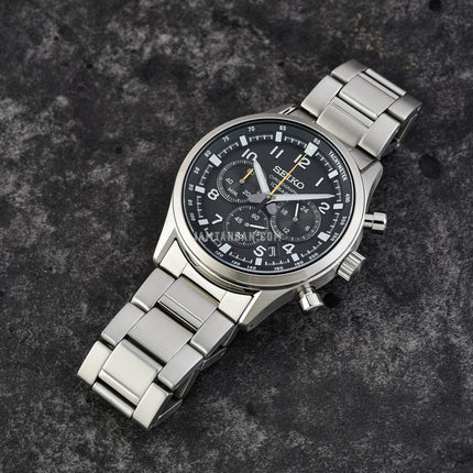 Seiko Chronograph SSB447P1 Discover More Black Dial Stainless Steel Strap
