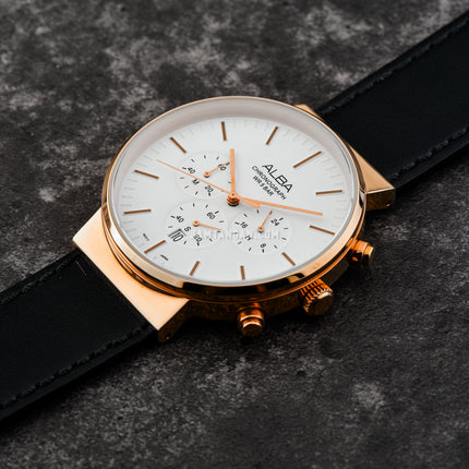 Alba AT3F14X1 Man White Dial Black Leather Strap