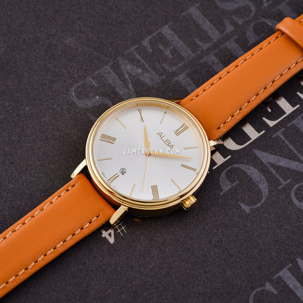 Alba Fashion AG8N90X1 Ladies Silver White Dial Brown Leather Strap