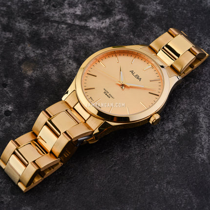 Alba Prestige ARSZ02X1 Men Gold Dial Gold Stainless Steel Strap