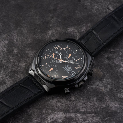 Alba Prestige AM3497X1 Chronograph Black Dial Black Leather Strap