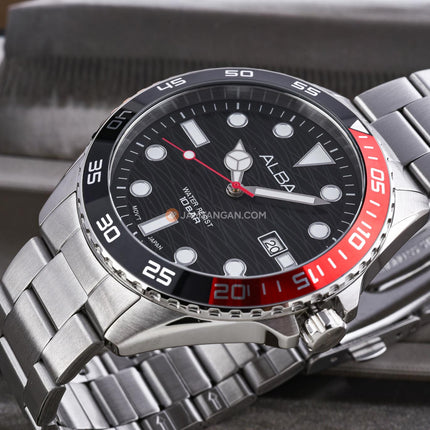 Alba Active AS9V55X1 Men Black Dial Coke Bezel Stainless Steel Strap