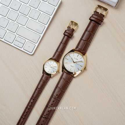 Alba AN8094X1_AJ6198X1 Couple Silver Dial Brown Leather Strap