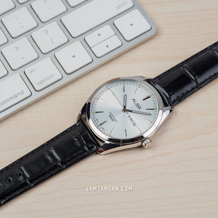 Alba AJ6193X1 Men Silver Dial Black Leather Strap