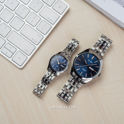 Alba AN8077X1_AJ6181X1 Couple Blue Dial Stainless Steel Strap