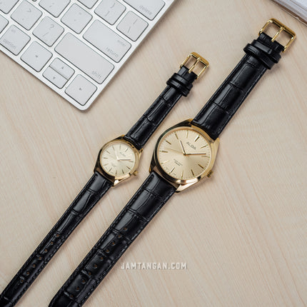 Alba ARX140X1_ARX122X1 Couple Gold Dial Black Leather Strap
