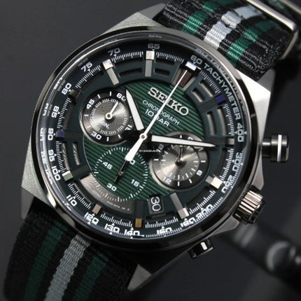 Seiko Chronograph SSB411P1 Discover More Green Dial Multi Color Nylon Strap