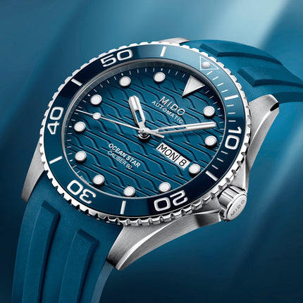 MIDO Ocean Star M042.430.17.041.00 Men 200C Blue Dial Blue Rubber Strap