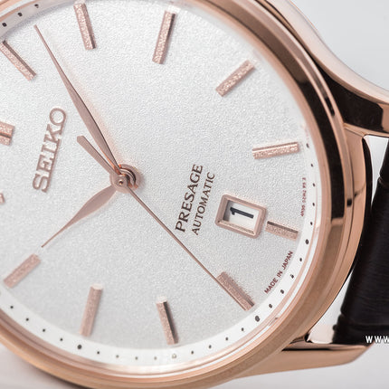 Seiko Presage SRPD42J1 Zen Garden Automatic White Dial Brown Leather Strap