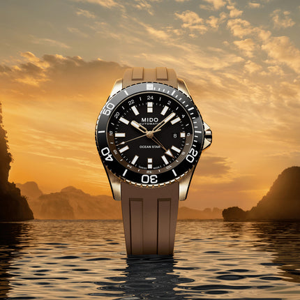 MIDO Ocean Star M026.629.37.291.00 Men GMT Black Dial Brown Rubber Strap
