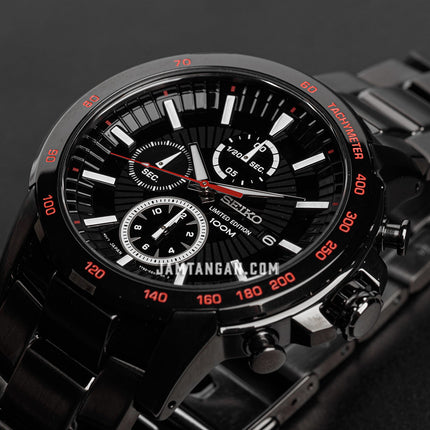 Seiko Chronograph SNDC79P1 Black Dial Black Stainless Steel Strap