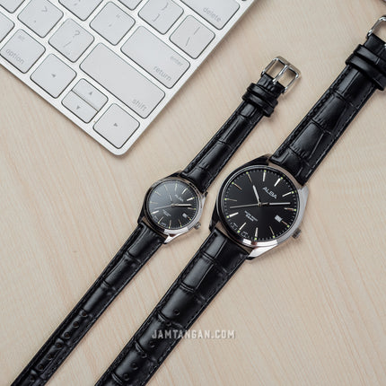Alba AH7BN9X1_AS9R05X1 Couple Black Dial Black Leather Strap