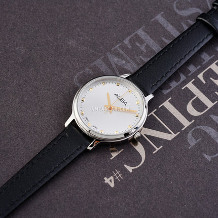 Alba Fashion ARX155X1 Ladies Silver White Dial Black Leather Strap