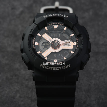 Casio Baby-G BA-110XRG-1ADR Digital Analog Rose Gold Dial Black Resin Band