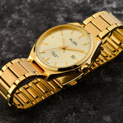 Alba Prestige AS9P82X1 Men Light Champagne Dial Gold Stainless Steel Strap