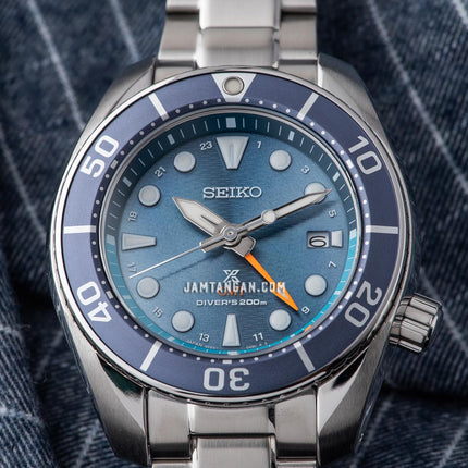 Seiko Prospex SFK001J1 Sumo Aqua Solar GMT Divers Sea Blue Dial Stainless Steel Strap